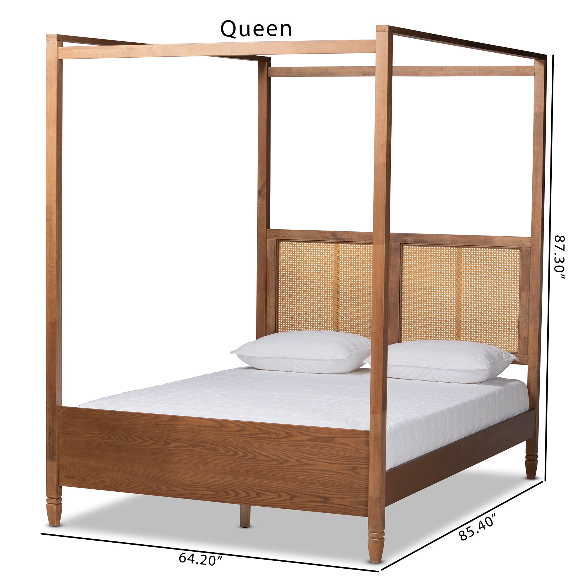 Baxton Studio Malia Contemporary Engineered Wood Back Support Canopy Bed, Queen, Walnut Brown