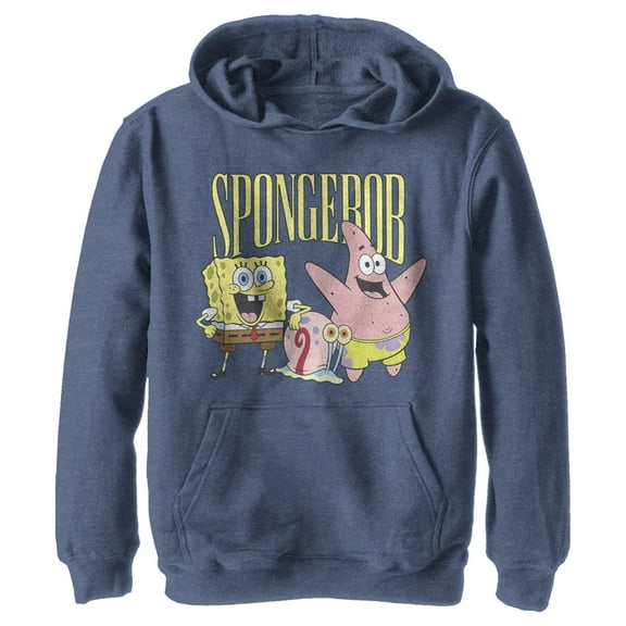 Boy's SpongeBob SquarePants Group Friends  Pull Over Hoodie Navy Blue Heather Medium