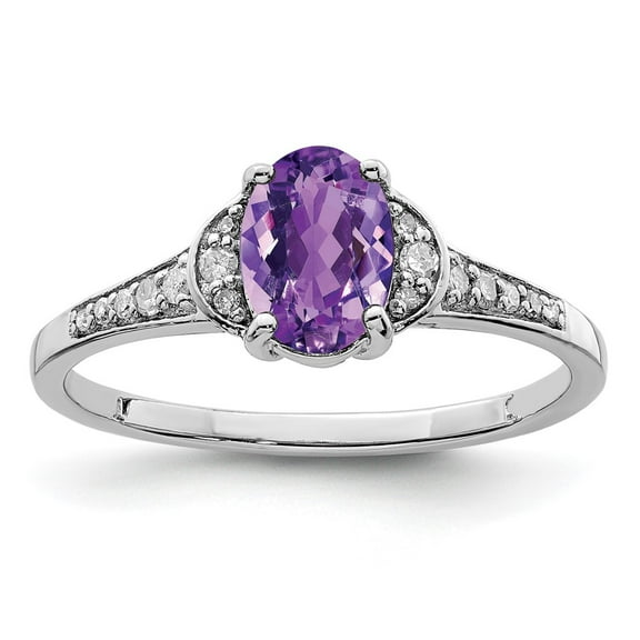Sterling Silver Rhodium-plated Diamond & Amethyst Ring QR3091AM