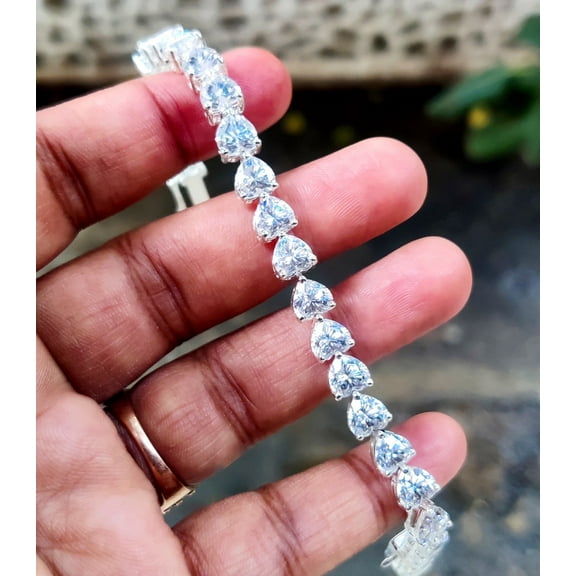 Aishvi Jewels 10CT Heart Cut Simulated Diamond Tennis Bracelet 14K White Gold Plated 7.5" 925 Silver