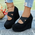 thumbnail image 7 of Wowcloth Women's Plus Size Wedge Heels – Fashion Round Toe Low-Cut with Cross Elastic Band and Platform for Casual Spring Autumn Wear, 7 of 7