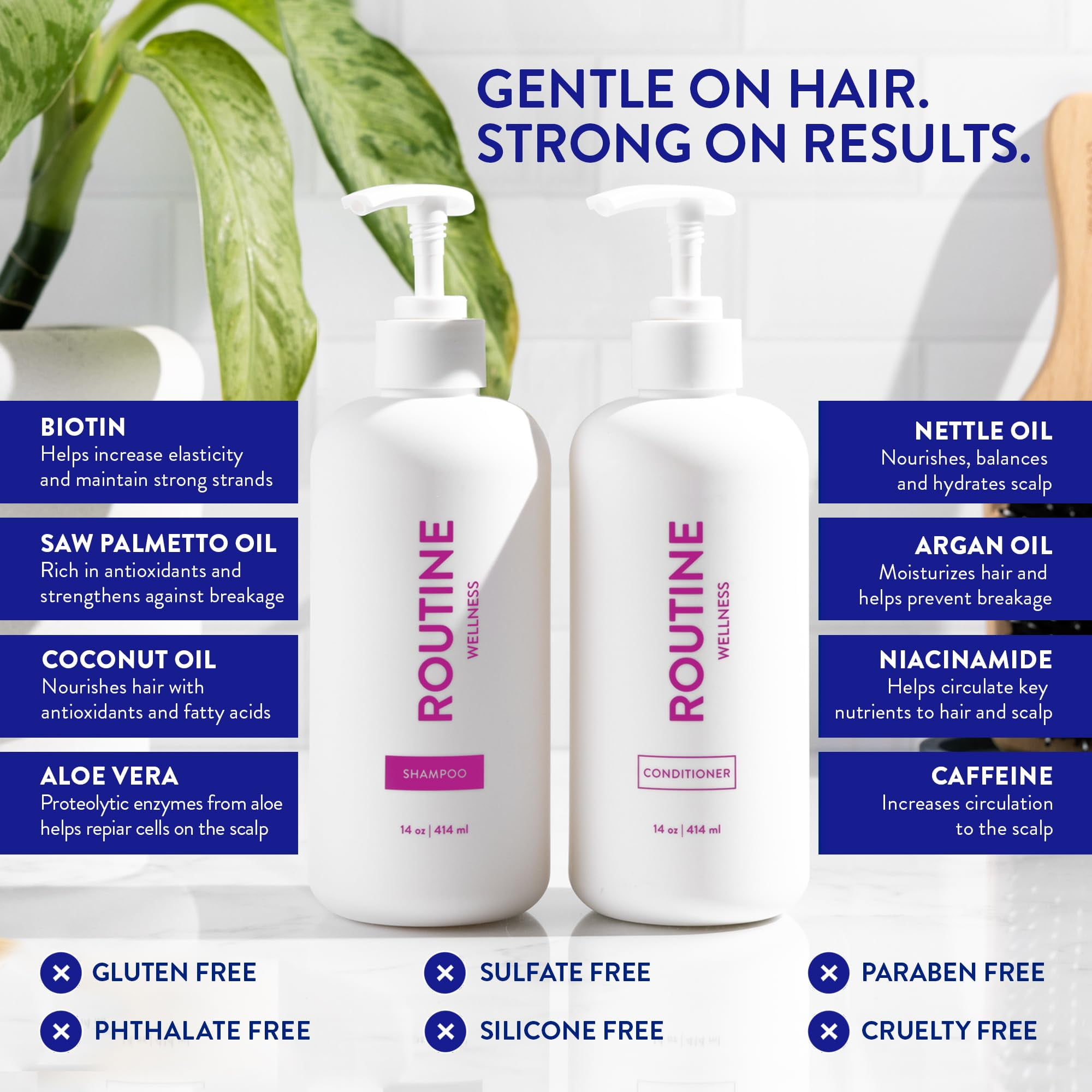 Routine Wellness Shampoo & Conditioner Set - Strengthening & Volumizing for Thinning Hair - Promotes Full, Voluminous, Healthy Hair - Coconut & Vanilla Set