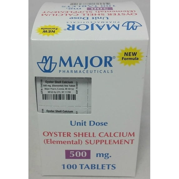 Major Oyster Shell Calcium Tablets, 500 mg, 100 Count