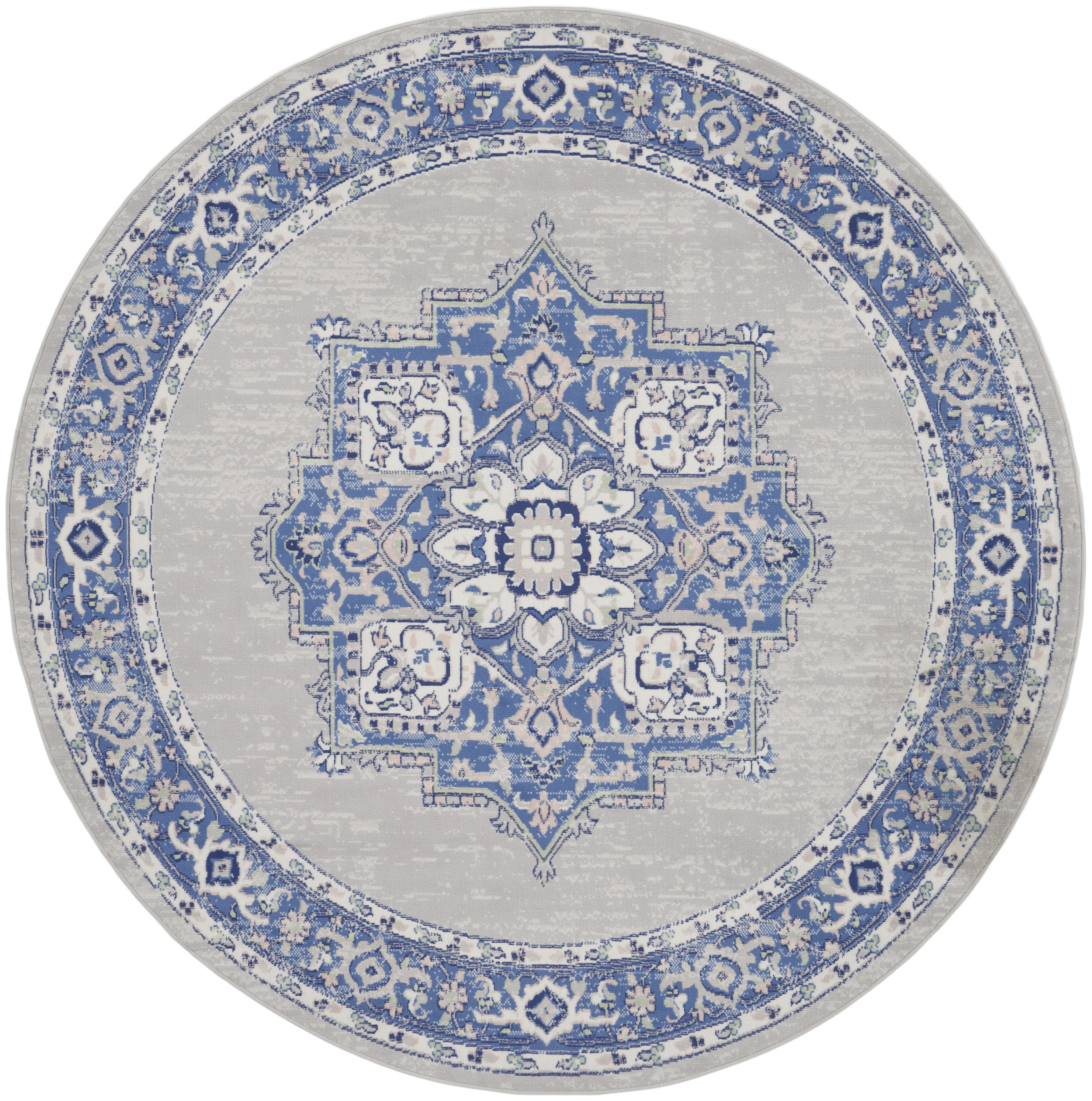 Nourison Whimsicle Persian Farmhouse Grey Blue 8' x round Area Rug, (8' Round)