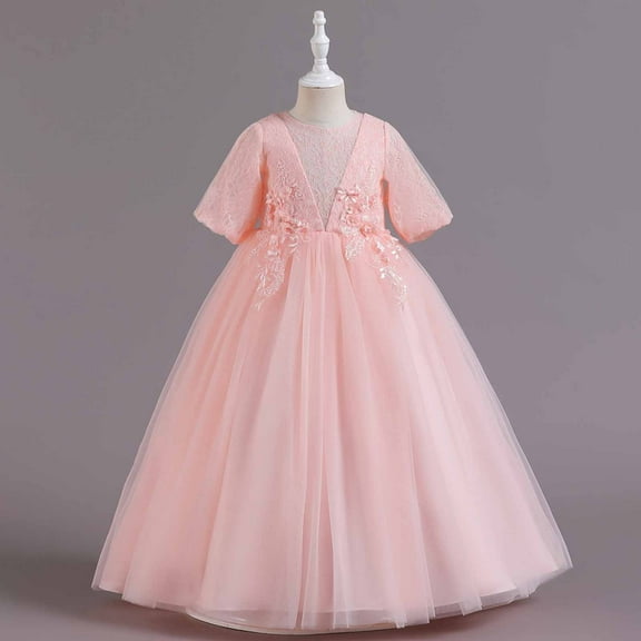 Lilgiuy Baby Girls Middle-aged Girl Maxi Dress Vintage Photo Gown Spring Summer Tulle Flower Fairy Style Dress for 5-14Y