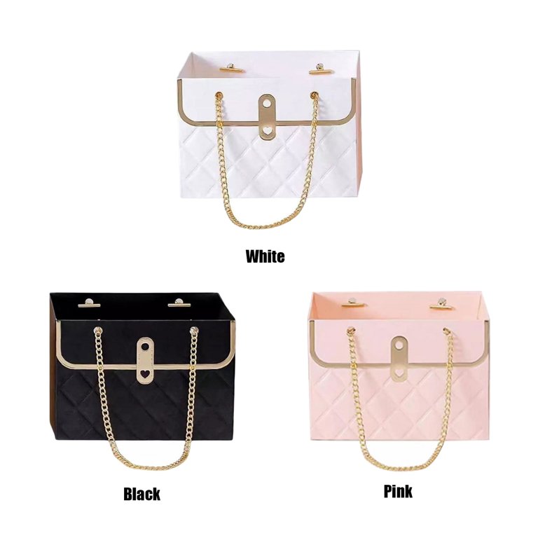 Mdgfge 4 Pcs Paper Flower Bags Bouquet Storage Bucket Florist Handbags With Metal Chain Floral Box Flower Wrapping Basket Boxes For Mother's Day Wedding Birthday Baby Shower Party Supplies