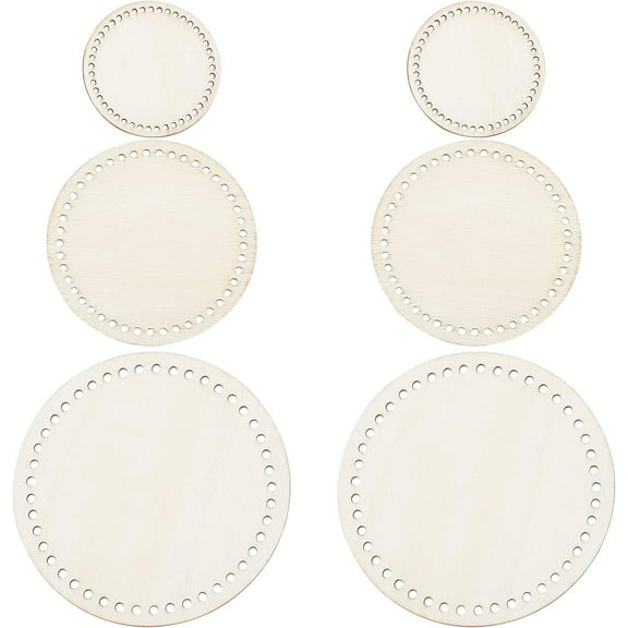 6 Pcs 3 Sizes Mini Wooden Crochet Bag Bottom Round Shape Blank Solid Wood Crochet Basket Bases Supplies for DIY Basket Weaving Craft Making(1.57/2.34/3.13") in Diameter