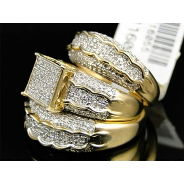 Mens Ladies Yellow Gold Diamond Engagement Bridal Wedding Ring Trio Set 1.47 Ct