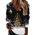 thumbnail image 1 of HNMKIU Chandail en Molleton Col Rond Femme Noël Ample Col en V Flocon de Neige Chandail Manches Longues, 1 of 4