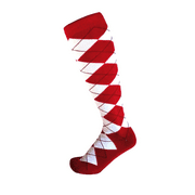 Men's Red with White Color Knee High Argyle Golf Sport Dress Casual Giftable Socks
