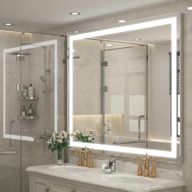 YUSAZENS Wall Mounted LED Vanity Bathroom Mirror, Aluminum Alloy Frame with 3 Color Light Modes, Dimmable Touch Control Modern Decor Mirror 24x32 Inch