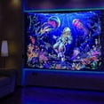 thumbnail image 5 of Blacklight Under the Sea Tapestry, UV Reactive Colorful Coral Plant Jellyfish Diver Wall Astronaut Tapestry for Bedroom Decor 6080 inch, 5 of 5