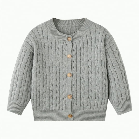 HCNTES Toddler Kids Baby Girls Cotton Cardigans Solid Color Long Sleeve Ruffle Sweater Button Coat Casual Soft Jacket(4-5 Years,G35-Grey)
