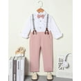 thumbnail image 5 of ZOEREA Toddler Baby Boy Suit Clothes Gentleman Wedding Outfits Long Sleeve Dress Shirt + Suspender Pants + Bowtie 1-5T, 5 of 7