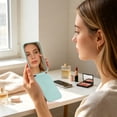 thumbnail image 6 of Linnome Small Travel Leather Folding Makeup Mirror Compact with Bow Design - Mini Portable Vanity Cosmetic Mirror for Women - Travel-Friendly Foldable Pocket Mirror for Purse Handbag, 6 of 6