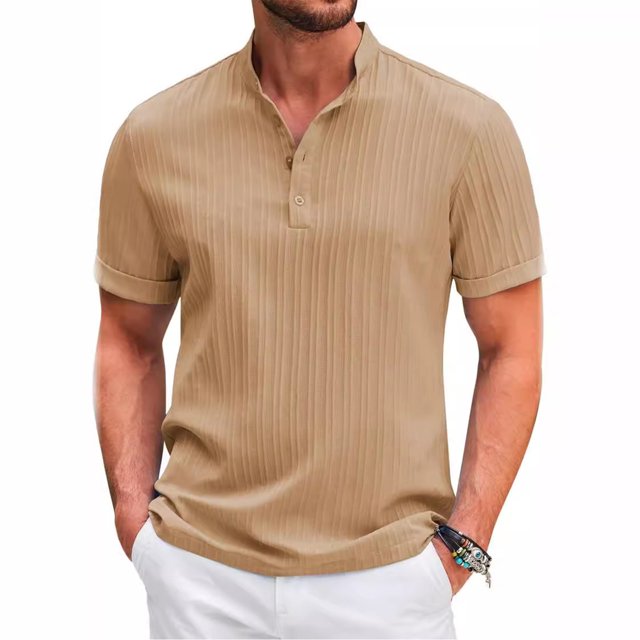 Vintage Summer Men's T-Shirt Streetwear 3 Buttons Open Fly Loose Clothing Print Short Sleeve T-Shirt M