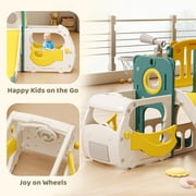 Toddler Slide Kids Slide Playset for Babies Bus Themed Toddler Playground with Climber Baskteball Hoop Indoor Playground Outdoor