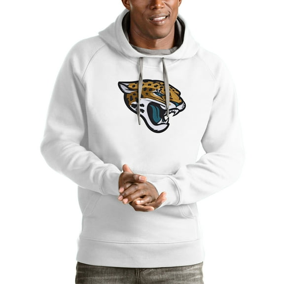 Men's Antigua White Jacksonville Jaguars Victory Pullover Hoodie