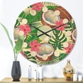 thumbnail image 2 of Designart 'Tropical Jungle Flowers and Cooconut' Mid-Century Modern Wood Wall Clock, 2 of 5