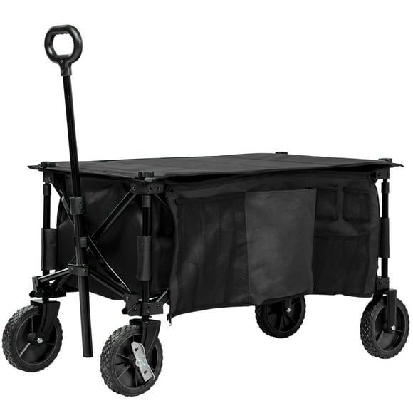 Outsunny Folding Garden Wagon Collapsible Wagon Cart with Wheels, Black