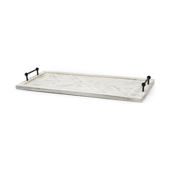 Mercana Alfred Whitewashed Wooden Herringbone Rectangular Tray