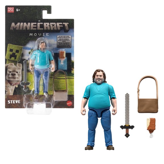 Minecraft Movie Steve Action Figure 4-Inch Collectible Toy with Accessories Posable Character for Play & Display Ages 6 