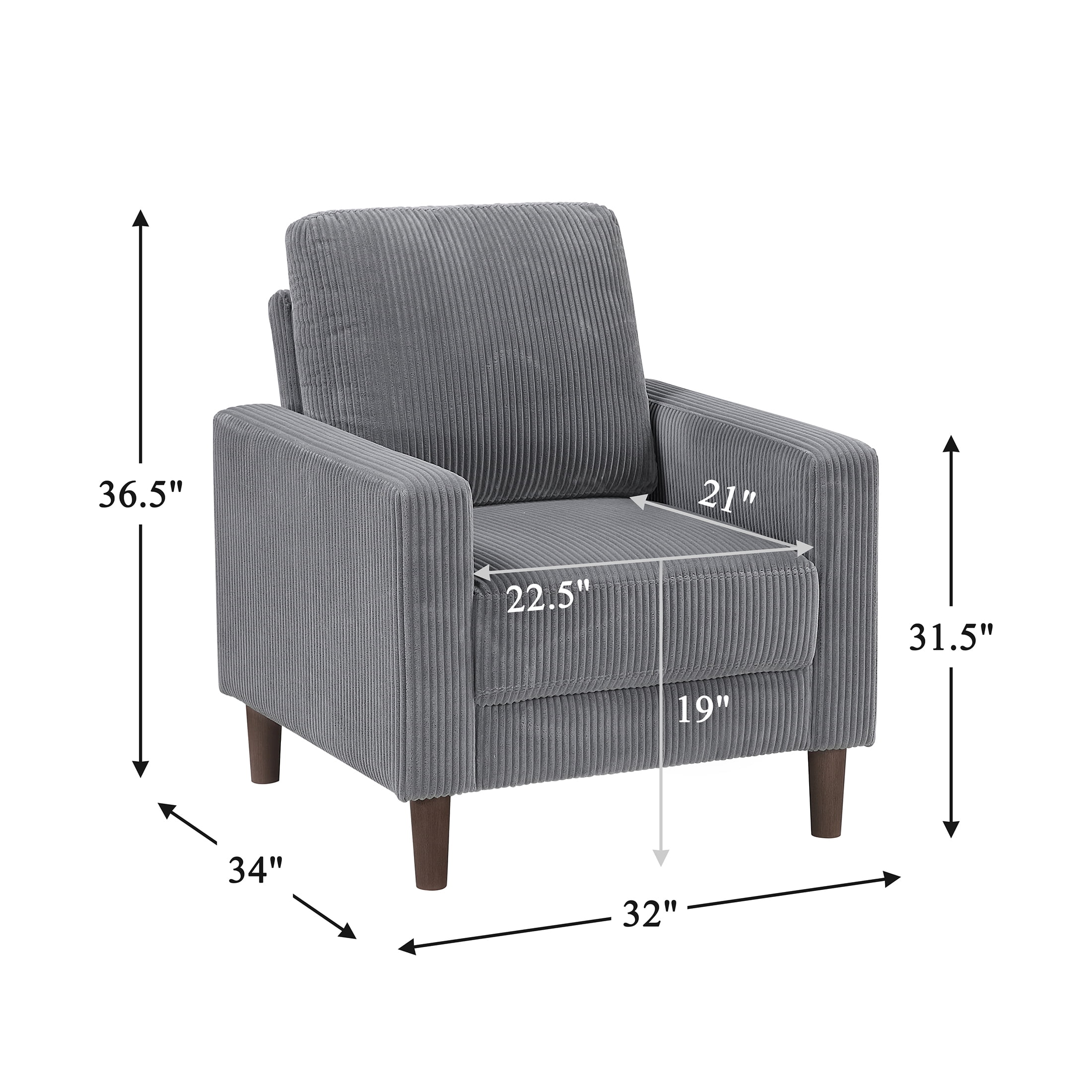 OakvillePark Mapleholt Corduroy Chair, Gray