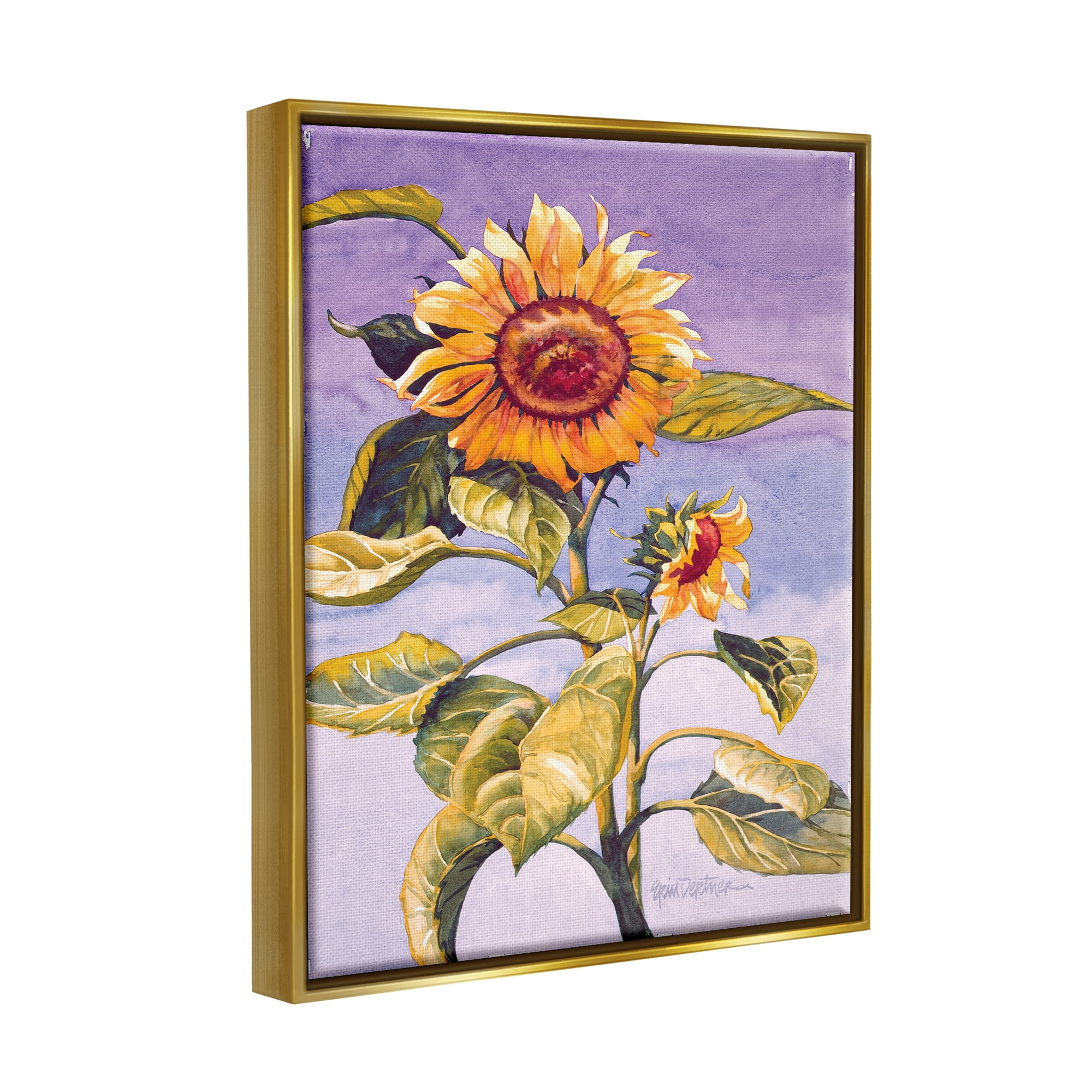 Stupell Industries Sunflower Blooming Purple Sky Botanical & Floral Painting Gold Floater Framed Art Print Wall Art