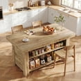 thumbnail image 5 of Fnova 55" 3-Tier Kitchen Island with Storage Shelf, Farmhouse Wooden Stationary Island Table with Large Worktop for Kitchen, Light Brown, 5 of 11