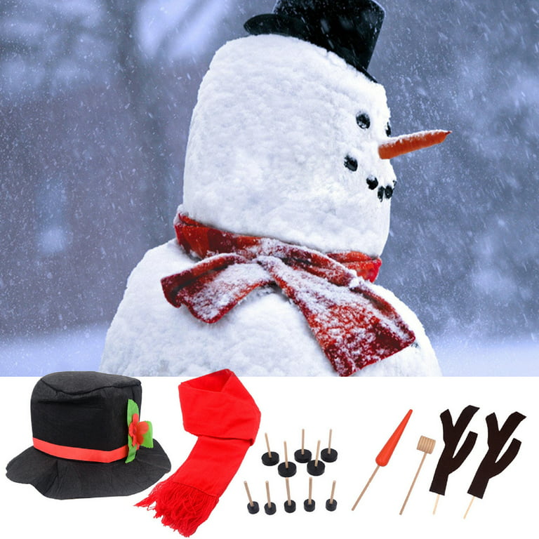 GROFRY 1 Set Snowman Making Kit Cute Black Hat Red Scarf Carrot Nose  Dress-up Set Outdoor Decoration Accessories DIY Christmas Snowman Tool Kit  Kids Toy Gift 