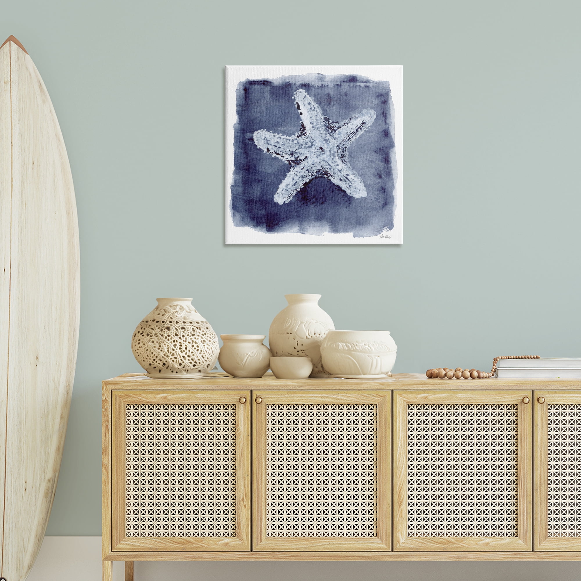 Stupell Industries Starfish Blue Impression Animals Painting Wrapped Canvas Art Print Wall Art, 30 x 30