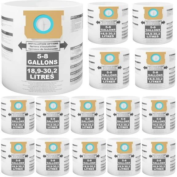 15pcs Disposable Filter Bags, Replacement for Shop-Vac 5-8 Gallon Filter Bags Type E，Type H
