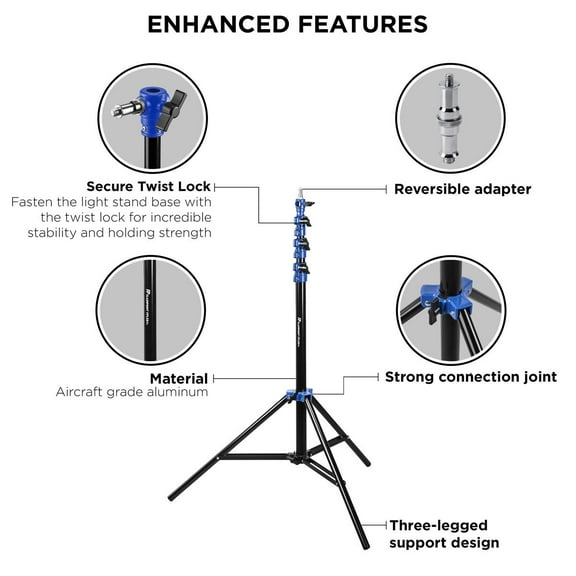 9.5' Blue Color Coded Pro Air Cushioned Light Stand