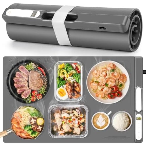 Warming Mat for Food, 300W Electric Warming Tray 8 Temp Settings & 4H Timer Auto Shut-Off Roll Up 10S Fast Heating Mat for Buffet, Large Silicone Food Warmer Mat for Home Party Travel Catering