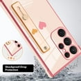 thumbnail image 2 of Designed for Samsung Galaxy S23 Ultra Case with Strap Luxury Love Heart Plating Gold Bumper Phone Cover Wristband Kickstand Full Body Protective Slim Case for Women-Pink, 2 of 11
