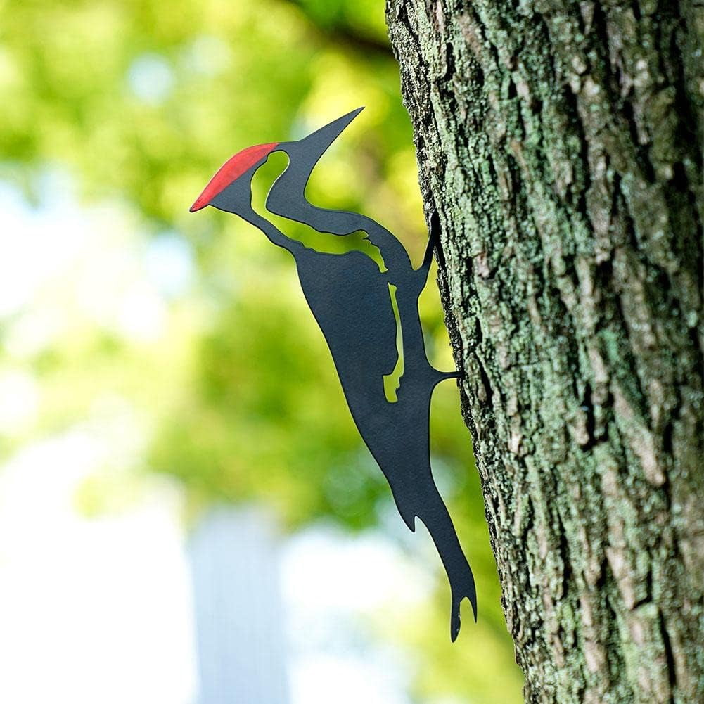 Woodpecker Silhouette for Tree, Metal Bird Yard Art Decor, Weatherproof Outdoor Garden Statue, Bird Ornament for Patio, Lawn, Backyard