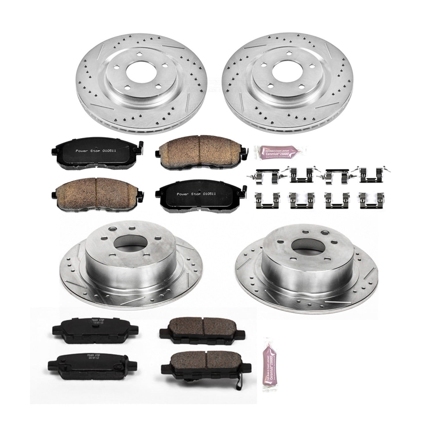 PowerStop Front and Rear Z23 Evolution Sport Carbon-Fiber Ceramic Brake Pad and Drilled & Slotted Rotor Kit Fits: NISSAN Select Models K6095