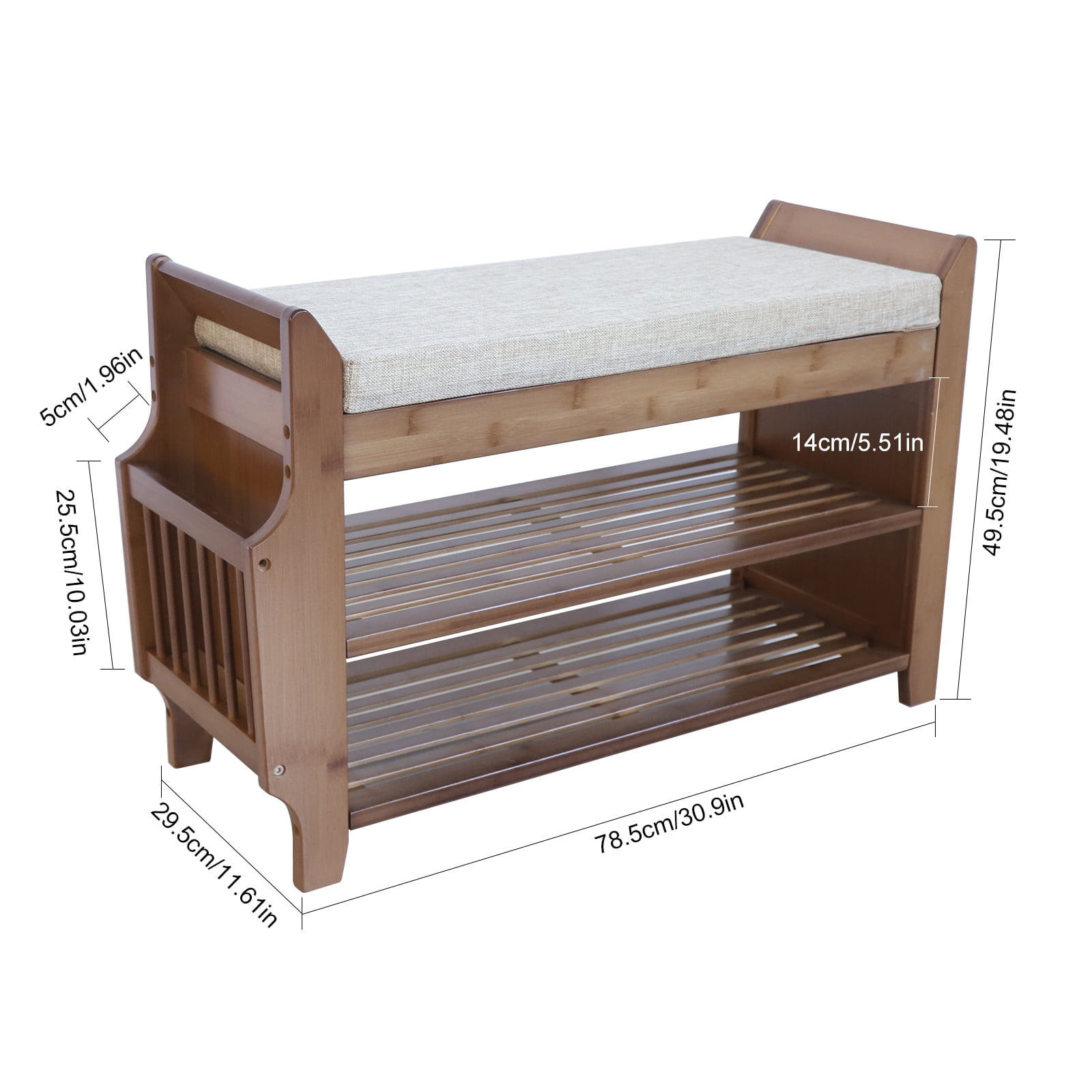 ANQIDI 2 Tier Shoe Rack Bench, Boot Organizer Bamboo Cushion Storage Shelf w/Soft Seat for Hallway Entryway