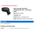 thumbnail image 2 of Right Passenger Side Mirror - Compatible with 2021 - 2022 Nissan Rogue, 2 of 2