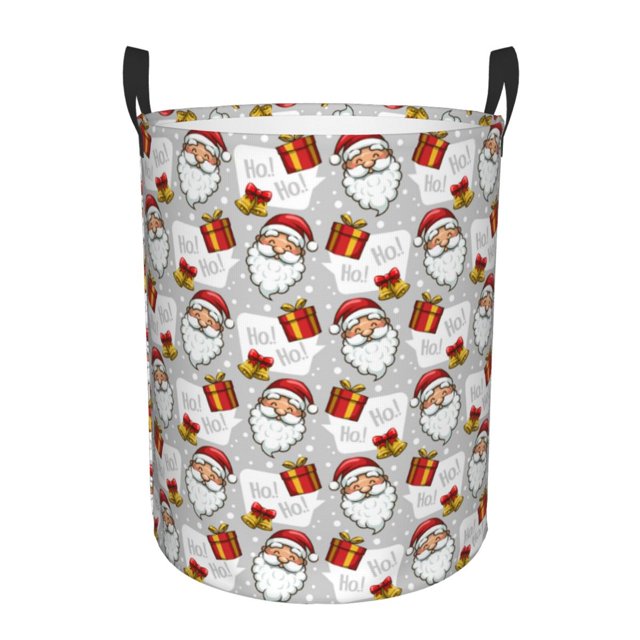 Balery Christmas Santa Claus Cesta de ropa redonda con asas, impermeable, independiente, para ropa, juguetes, dormitorio y familia-Small