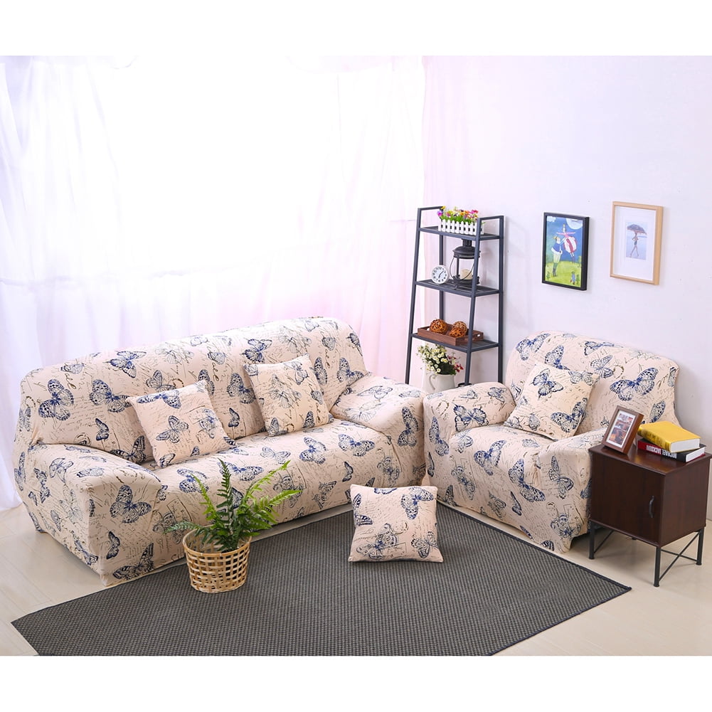 NEWEEN Sofa Cover High Stretch Elastic Fabric 1 2 3 Seater Sofa Slipcover Chair Loveseat Couch Cover Polyester Spandex Furniture Protector Cover with 1 Pillowcase (3 Seater, Pattern #Butterfly)