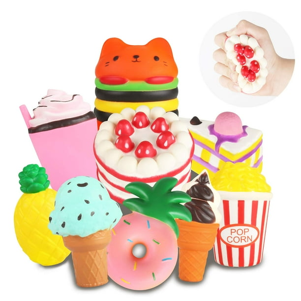 Juego de juguetes Squishies Jumbo de crecimiento lento - Paquete de 9 suaves Kawaii Squishy Hamburguesa Palomitas de maíz Pastel Helado Donut Alivio del estrés Juguete para apretar para niños y niñas
