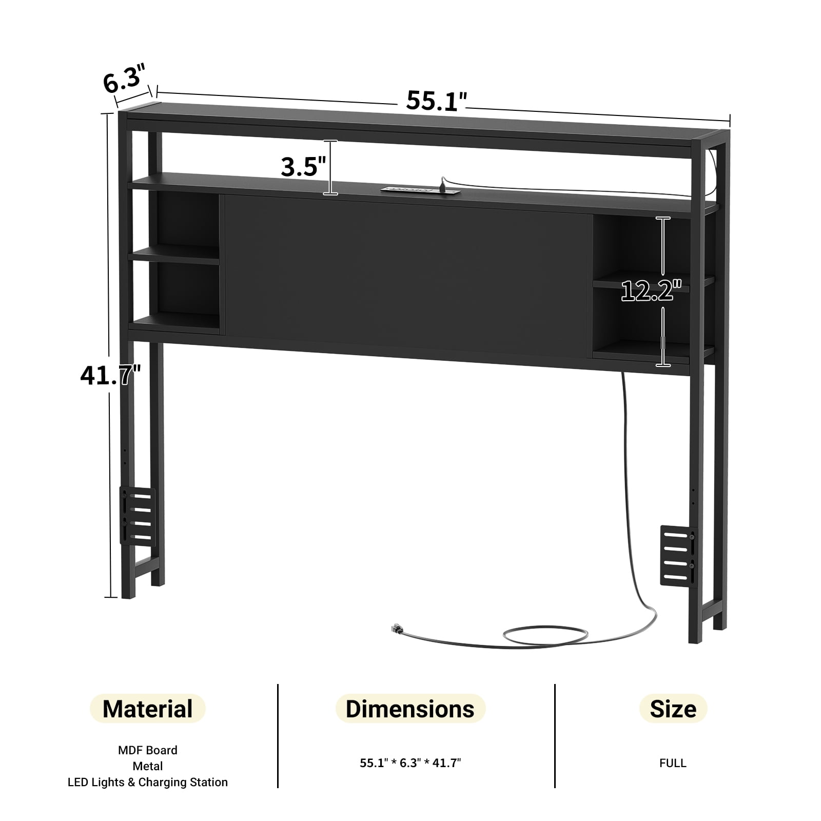 Aheaplus Full Size Headboard with Storage, Outlets & RGB LED Light - Sturdy & Stable Head Board for Bedroom, White - Perfect for Full Size Bed, Dorm Room, and Guest Room