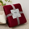 thumbnail image 4 of Btomtd 40"x60" Soft Flannel Blanket Embroidered Office Fleece Small Throw Blanket for Bed Sofa Household Thick Cover Blanket, Wine, 4 of 6