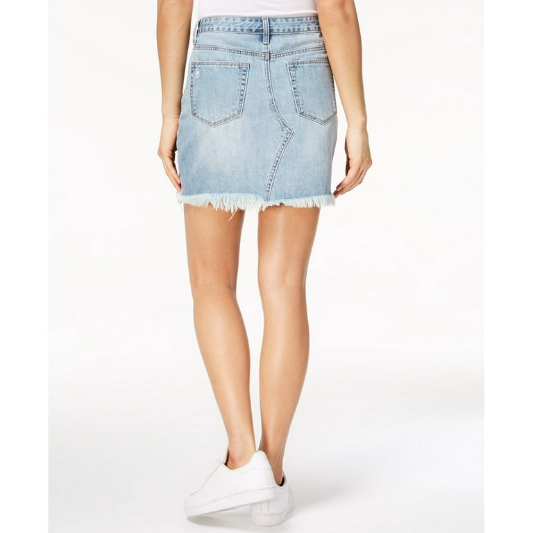 Vanilla Star Womens Frayed Hem High Rise Denim Skirt Blue 9