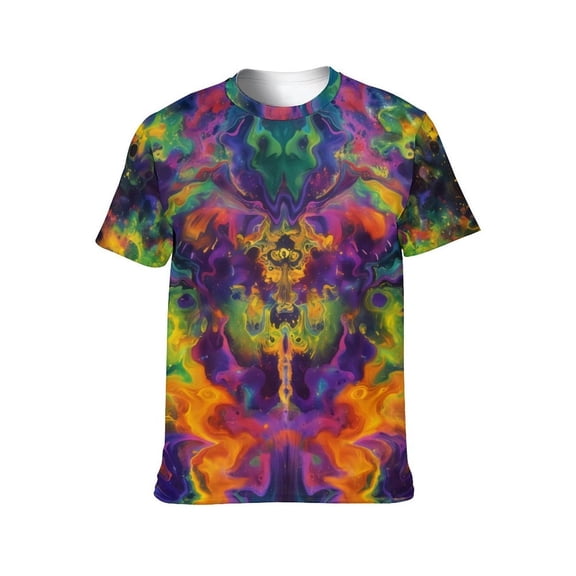 LAOLIUSN Men's Psychedelic Graphic Tee, Trippy All Over Print Shirt, Fluid Art 3D Vibrant Summer T-Shirt, Breathable Comfort,4XL