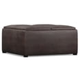 thumbnail image 3 of Simpli Home Avalon 35 inch Wide Square Coffee Table Lift Top Storage Ottoman with Four Flip Over Trays, Distressed Brown Faux Leather, 3 of 7