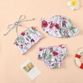 thumbnail image 2 of Uccdo 3Pcs Baby Girls Floral Print Swimsuit Toddler Halter Bikini Trunks Beach Hat Set 0-3Y, 2 of 7