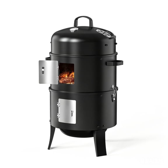 KOBENDA  3-in-1 Vertical Charcoal Smoker Portable BBQ Smoker Grill with Detachable 2 Layer,Black