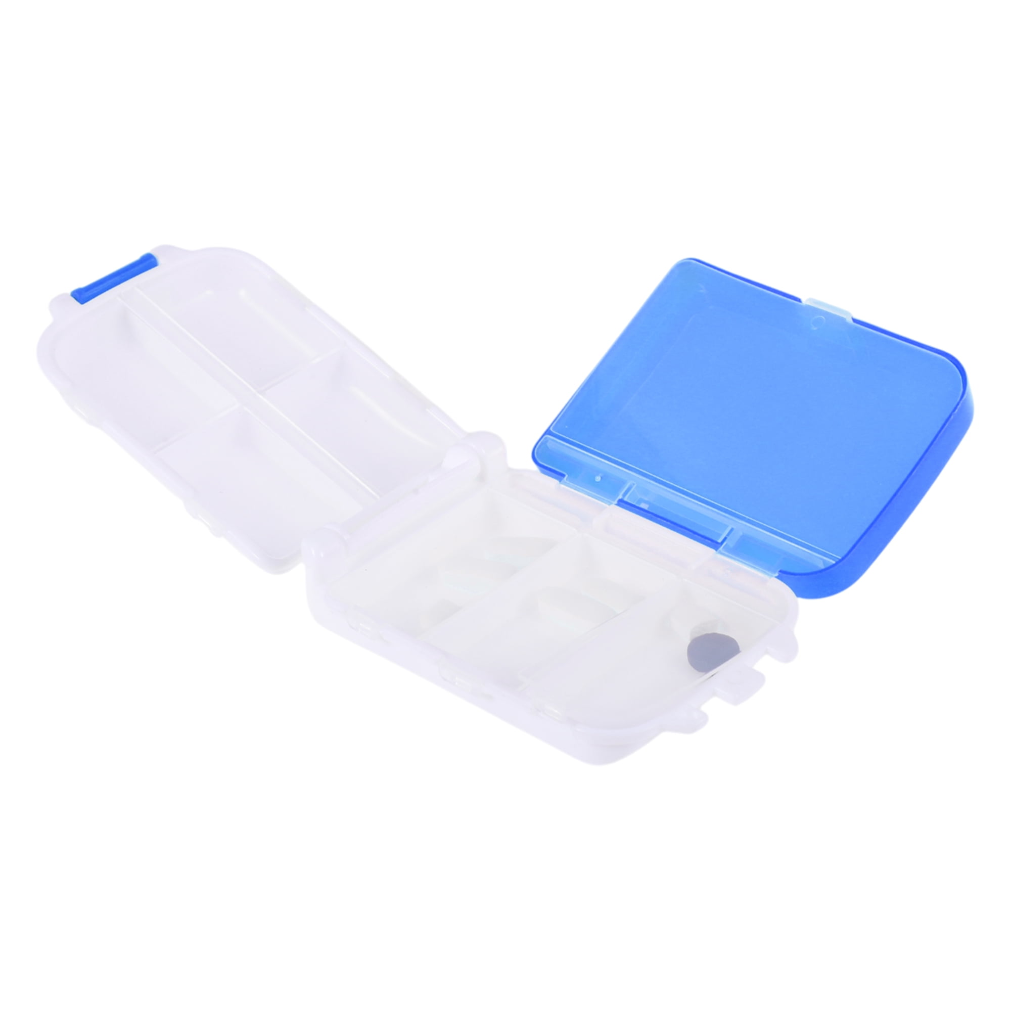 Unique Bargains 8 Grids 3 Fold Pill Case for Travel 1 Pc White, Blue